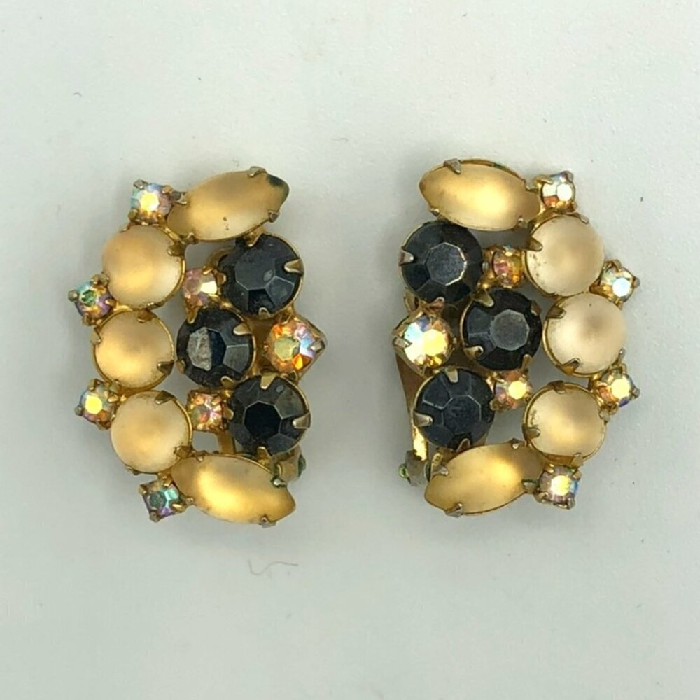 Vintage Moonstone Moon Shapped Clip On Earrings by Continental